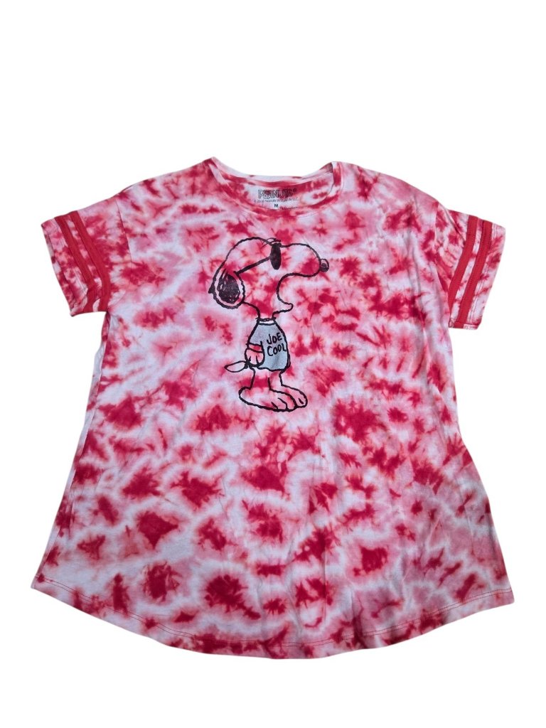 Nwt Peanuts Snoopy Joe Cool Tie Dye T-Shirt Size M Graphic Tee Red White Pink